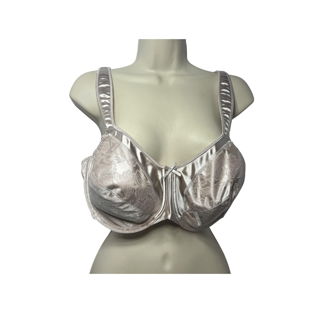 Bali Bra Womens 42C Beige Floral Satin Underwire Minimizer Full Coverage 3562